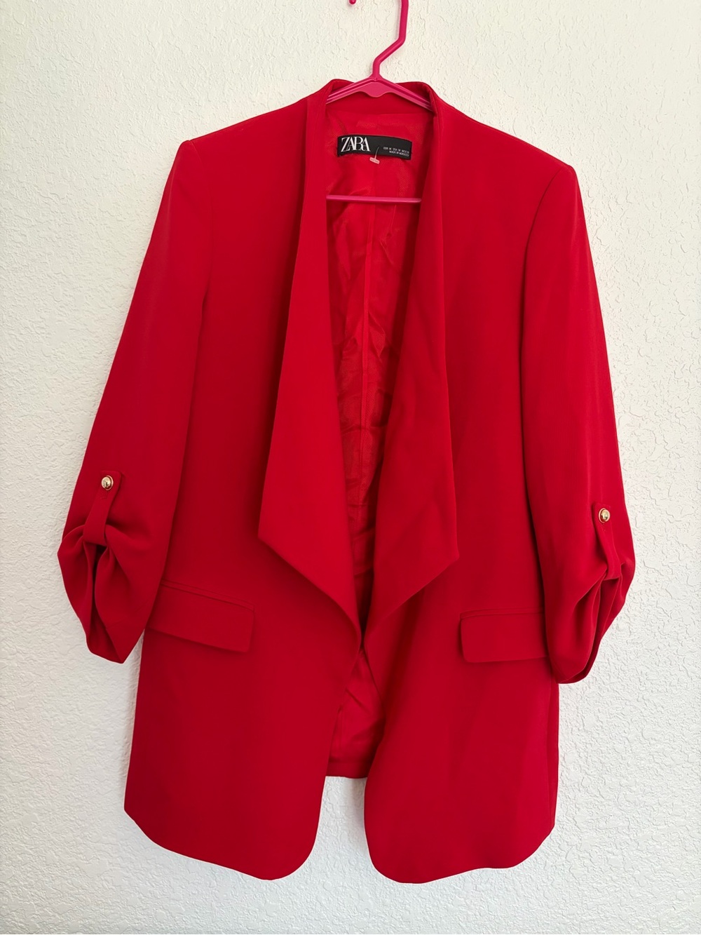 Zara Women's Red Draped Open Blazer